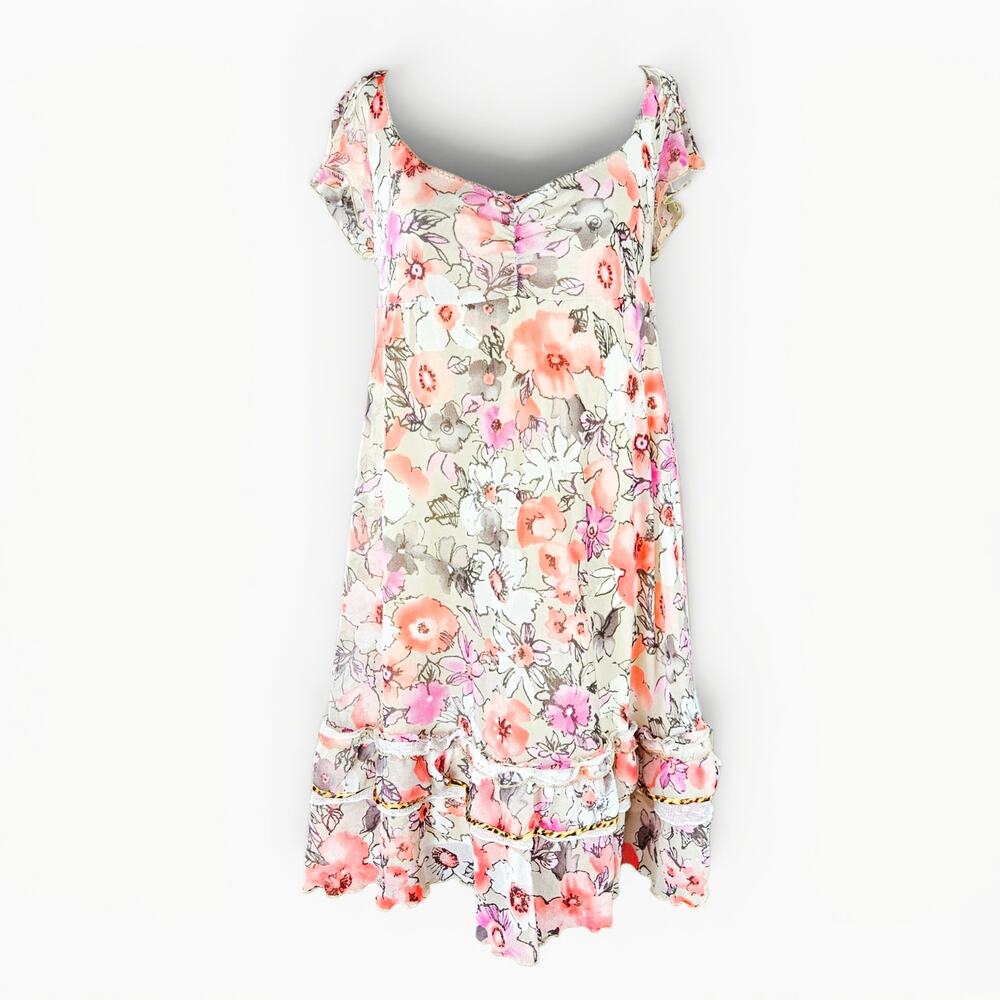 Y2k Euro Babydoll Dress Floral Leopard Detail - Size Large